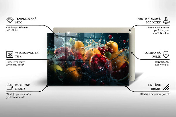 Tábua de corte de vidro Fruta na água