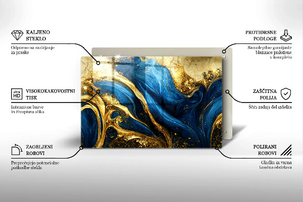 Tábua corte Mármore azul e dourado