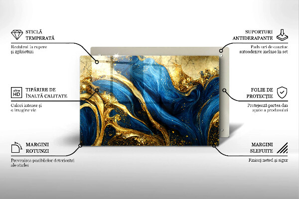 Tábua corte Mármore azul e dourado