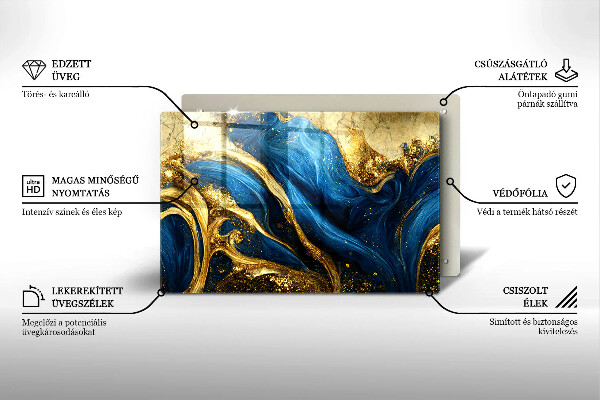 Tábua corte Mármore azul e dourado