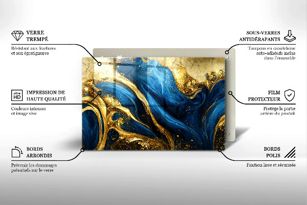 Tábua corte Mármore azul e dourado