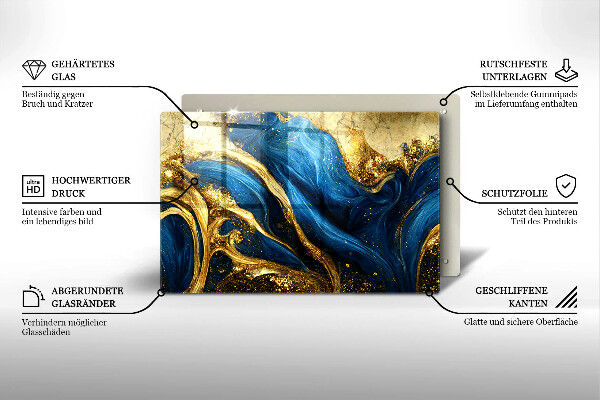 Tábua corte Mármore azul e dourado