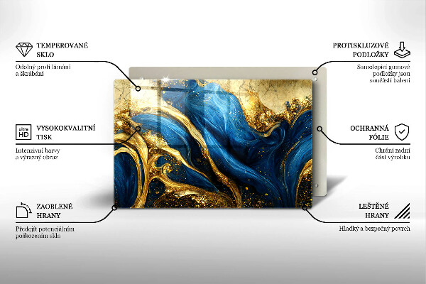 Tábua corte Mármore azul e dourado