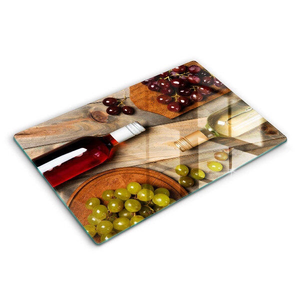 Tábua de corte Garrafas de vinho e uvas