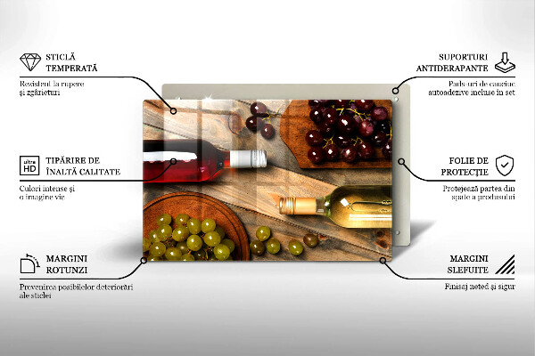 Tábua de corte Garrafas de vinho e uvas