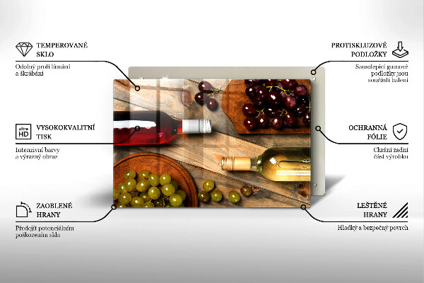 Tábua de corte Garrafas de vinho e uvas