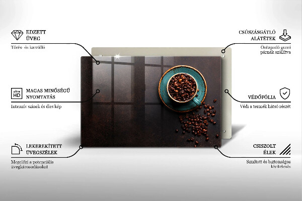 Tábua para corte Uma xícara de grãos de café