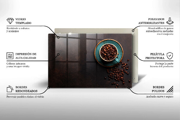 Tábua para corte Uma xícara de grãos de café