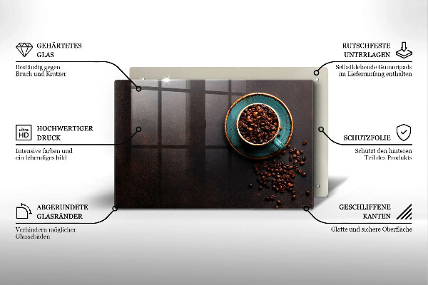 Tábua para corte Uma xícara de grãos de café