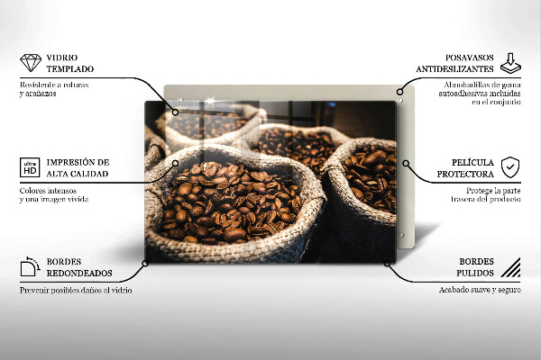 Tábua de cortar alimentos Sacos de grãos de café