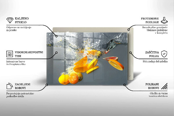 Tábua de cortar de vidro Limões em água