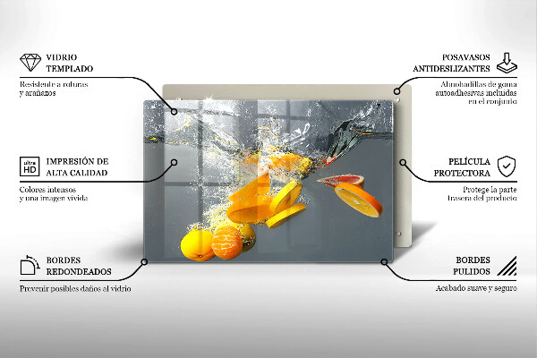 Tábua de cortar de vidro Limões em água
