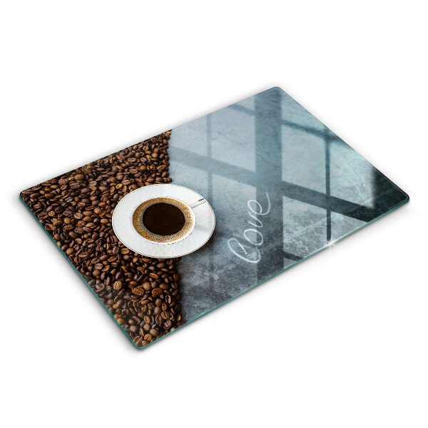 Tábua de corte de vidro Grãos de café e uma xícara