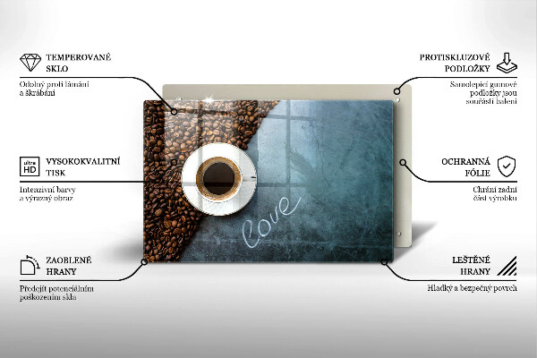 Tábua de corte de vidro Grãos de café e uma xícara