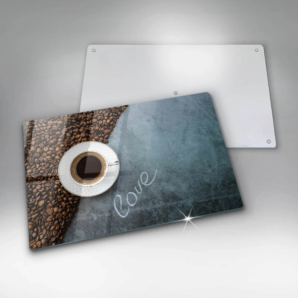 Tábua de corte de vidro Grãos de café e uma xícara