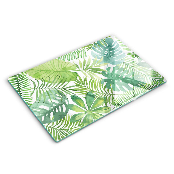 Tábua de corte de vidro Folhas boho em aquarela