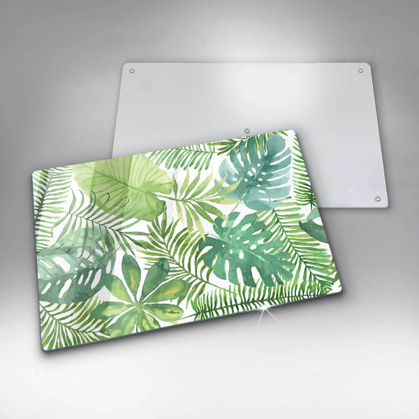 Tábua de corte de vidro Folhas boho em aquarela