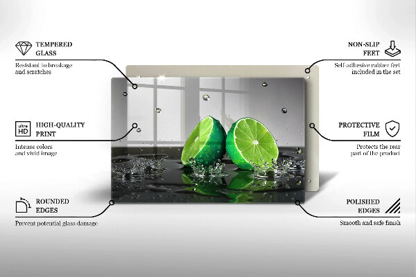 Tábua de cortar alimentos Limões suculentos e água