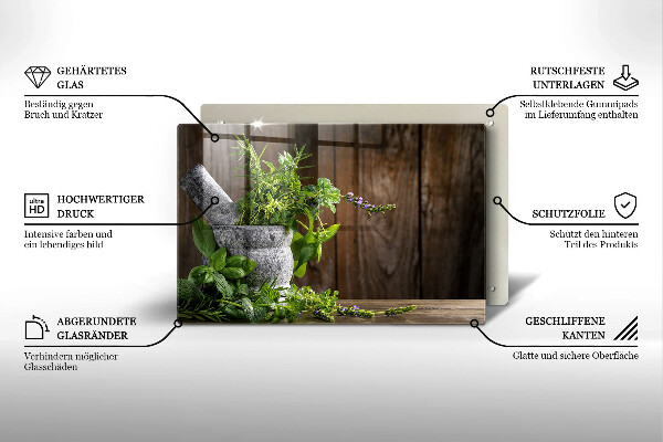 Tábua de corte de vidro Plantas, ervas e madeira