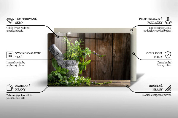 Tábua de corte de vidro Plantas, ervas e madeira