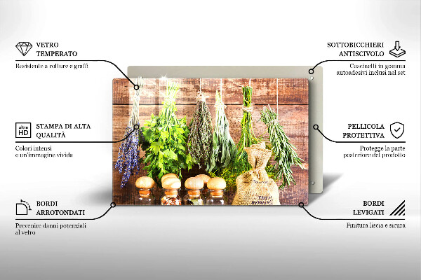 Tábua para cozinha Ervas, especiarias e madeira