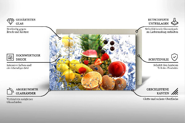 Tábua corte Frutas suculentas e água