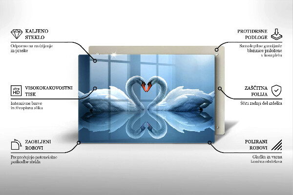 Tábua de cortar de vidro Coração de dois cisnes