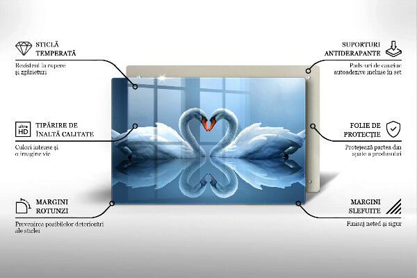 Tábua de cortar de vidro Coração de dois cisnes