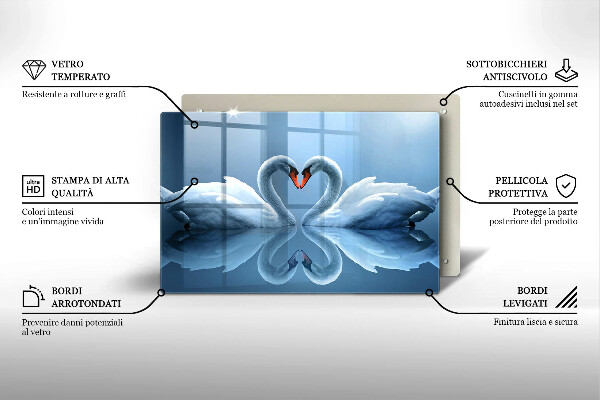 Tábua de cortar de vidro Coração de dois cisnes