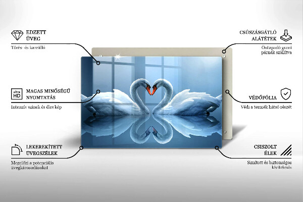 Tábua de cortar de vidro Coração de dois cisnes