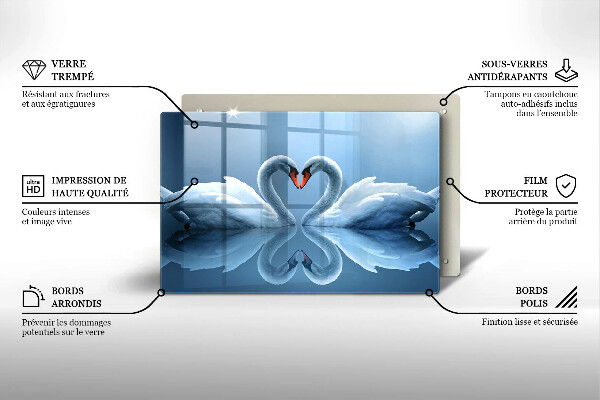 Tábua de cortar de vidro Coração de dois cisnes