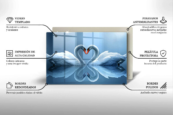 Tábua de cortar de vidro Coração de dois cisnes