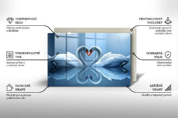 Tábua de cortar de vidro Coração de dois cisnes