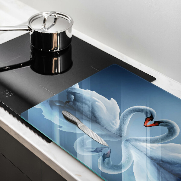 Tábua de cortar de vidro Coração de dois cisnes