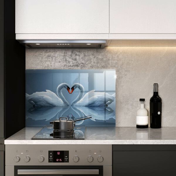 Tábua de cortar de vidro Coração de dois cisnes