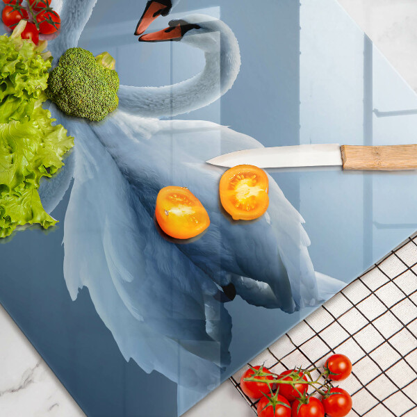 Tábua de cortar de vidro Coração de dois cisnes