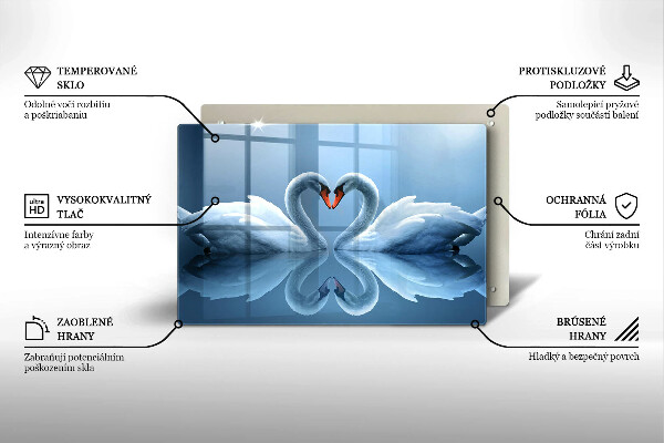 Tábua de cortar de vidro Coração de dois cisnes