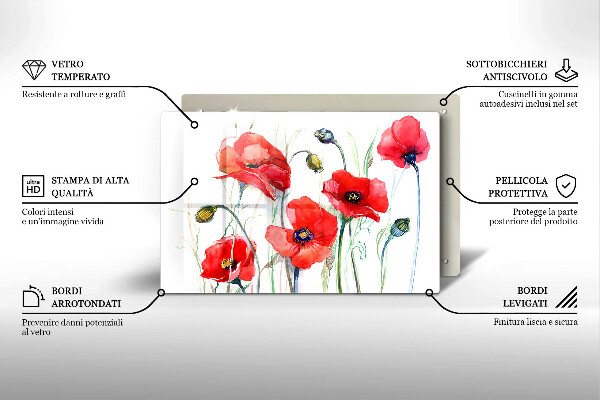 Tábua para corte flores de papoulas vermelhas