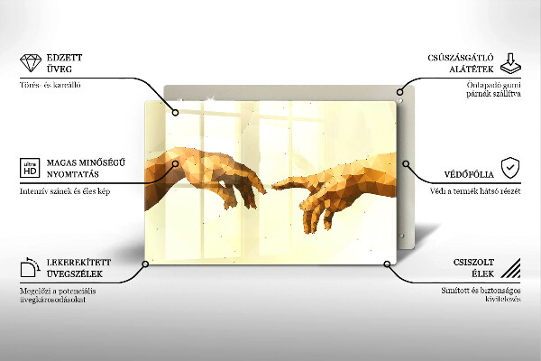 Tábua de vidro Criação das mãos de Adão