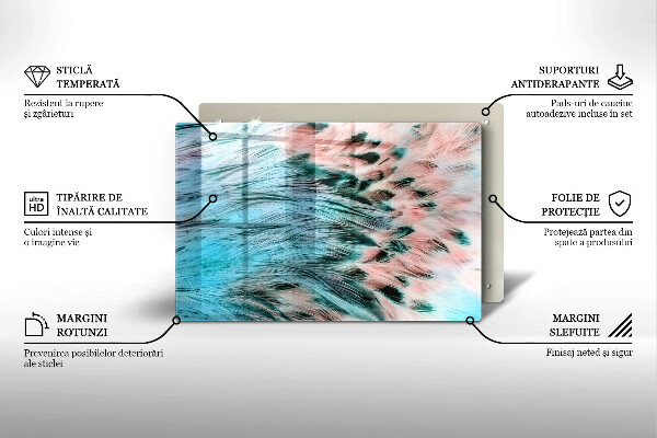 Tábua de cortar de vidro penas de pássaros boho