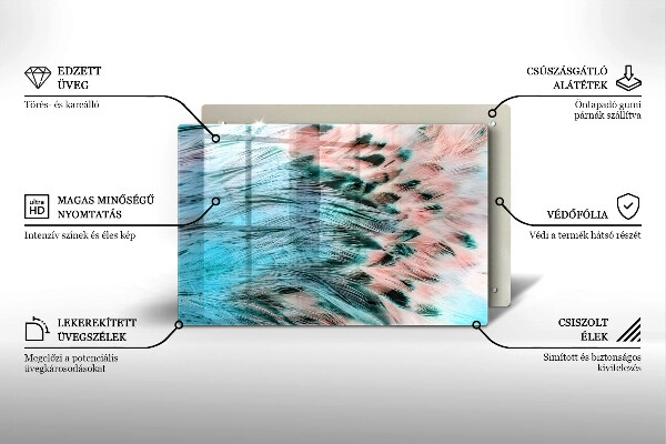 Tábua de cortar de vidro penas de pássaros boho