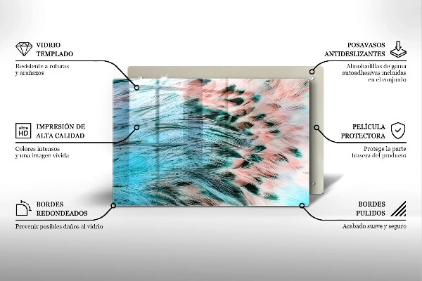 Tábua de cortar de vidro penas de pássaros boho