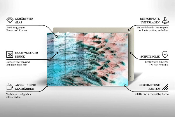 Tábua de cortar de vidro penas de pássaros boho
