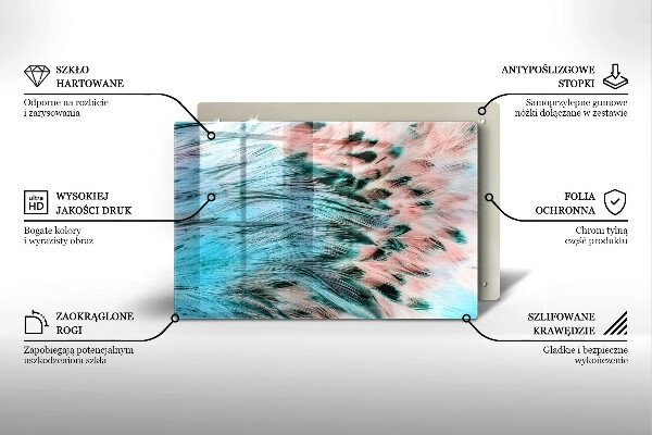 Tábua de cortar de vidro penas de pássaros boho