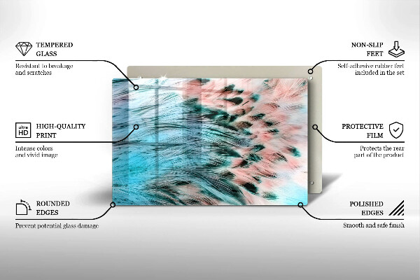 Tábua de cortar de vidro penas de pássaros boho