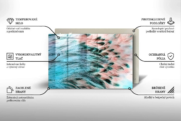 Tábua de cortar de vidro penas de pássaros boho