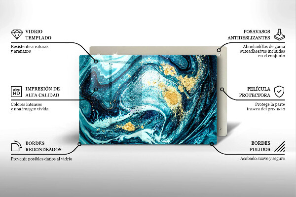 Tábua cozinha Azul abstrato dourado