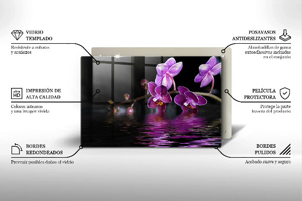 Tábua de corte de vidro Água Zen de Orquídea