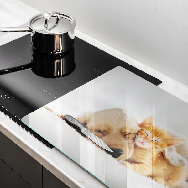 Tábua de corte de vidro Animais cão e gato