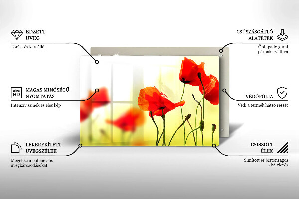 Tábua de corte Flores de papoula vermelha